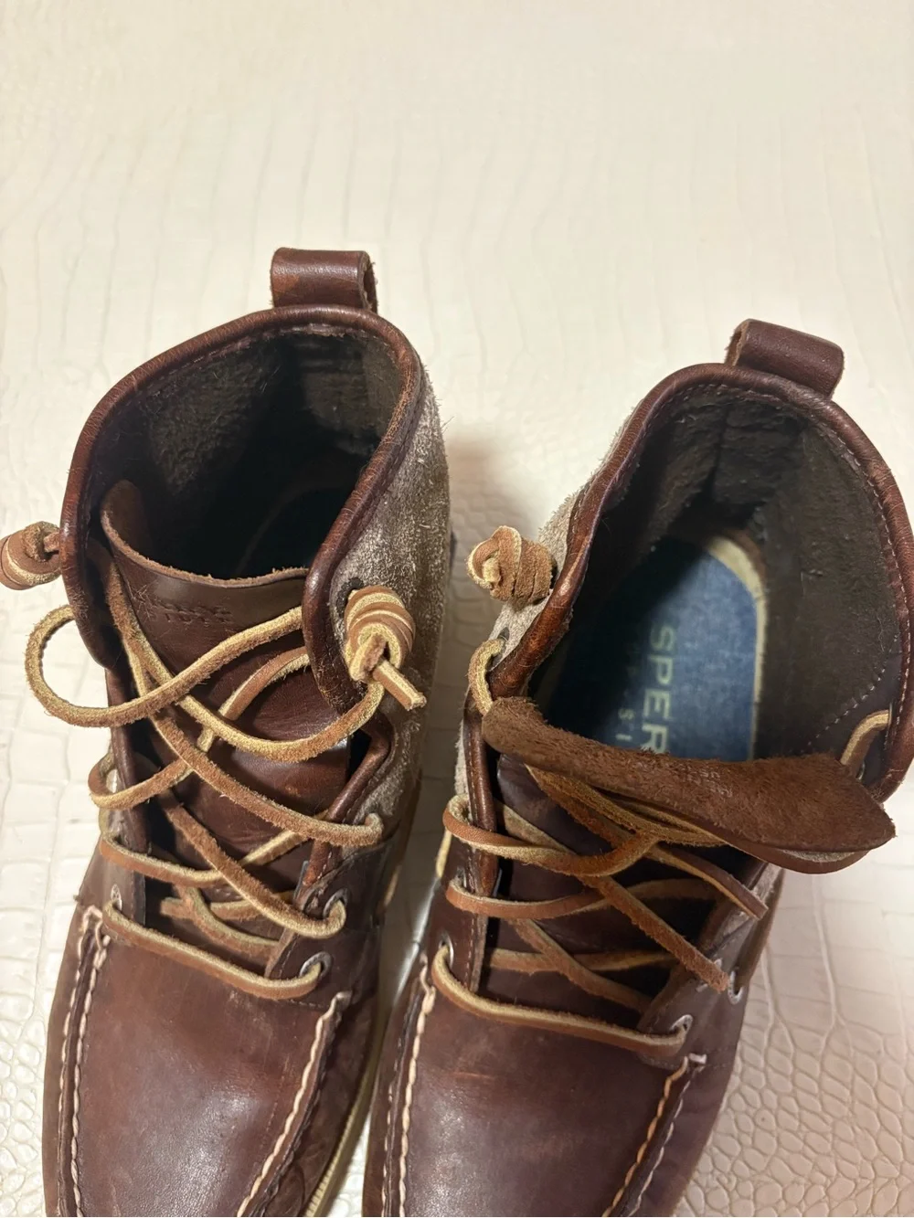 Sperry Brown Leather Moc Toe High-Top Boat Boots